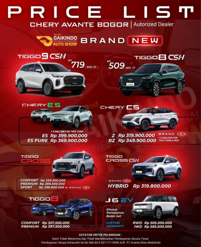 Pricelist Harga Chery pakujaya 2025